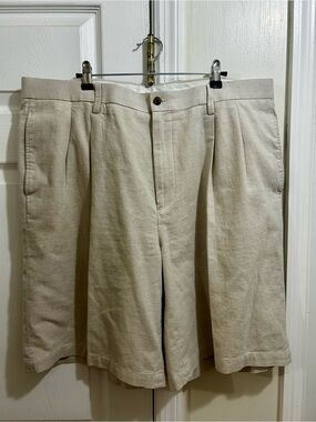 Weatherproof Men’s Linen-Blend Pleated Shorts Size 40 Coastal Wedding Beach